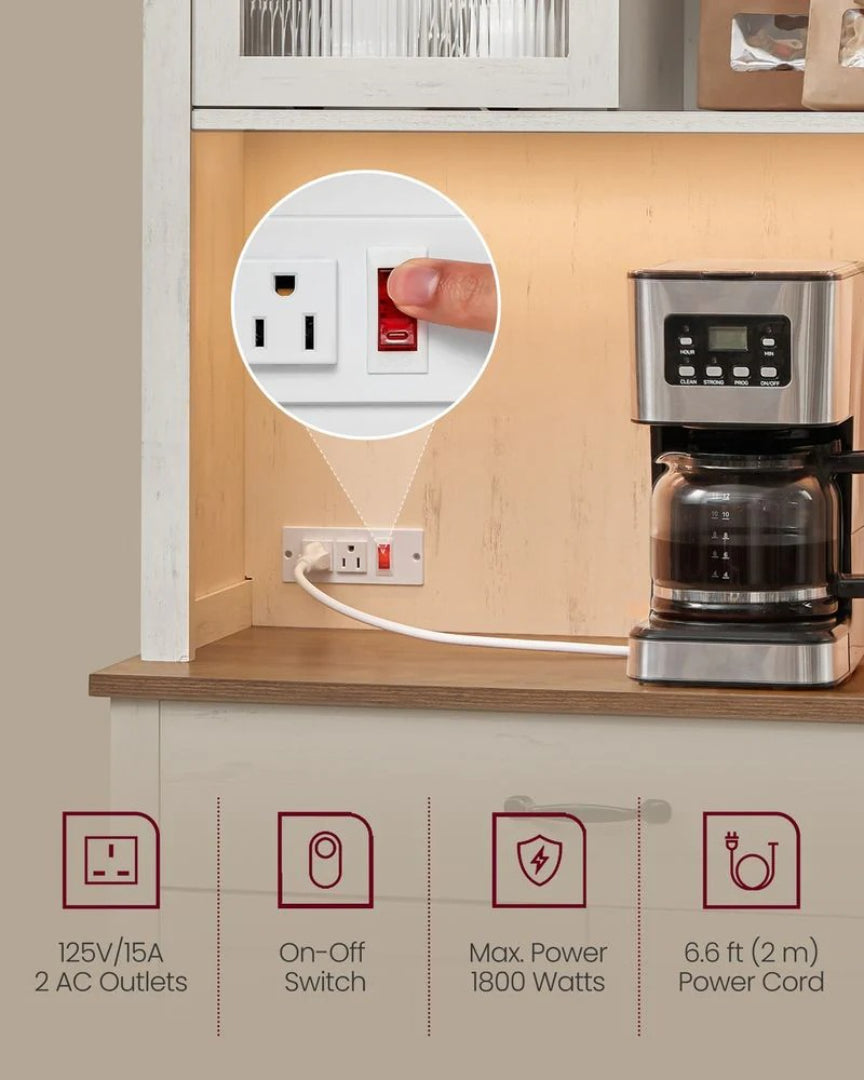 71-Inch Pantry Cabinet with Lights and Charging Station