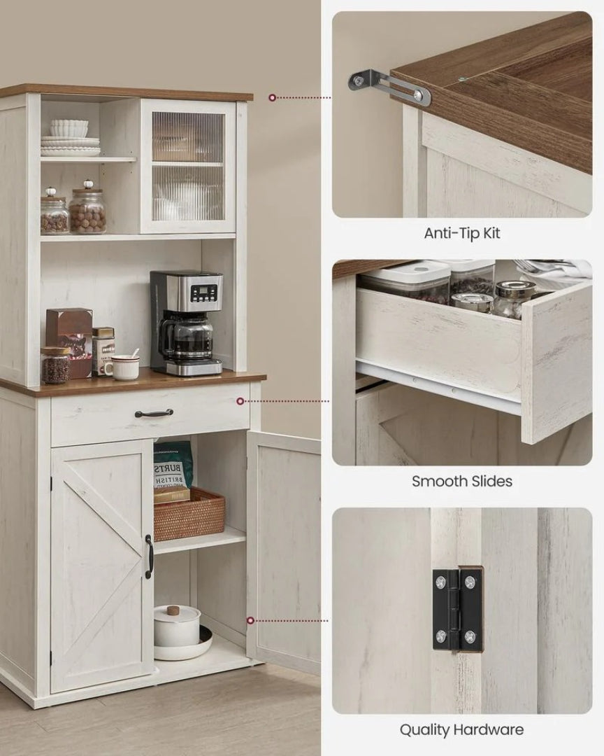 71-Inch Pantry Cabinet with Lights and Charging Station