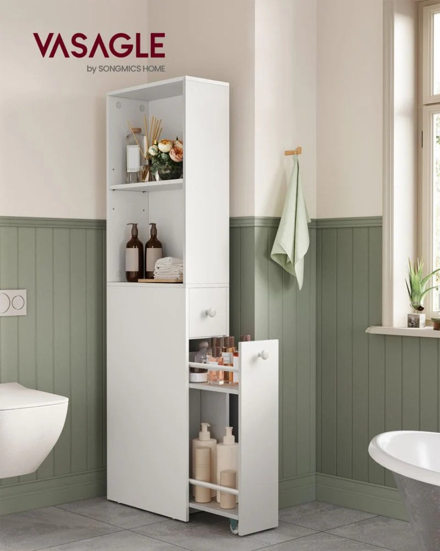 Freestanding Bathroom Cabinet Slim Storage With Drawers 52.9in High