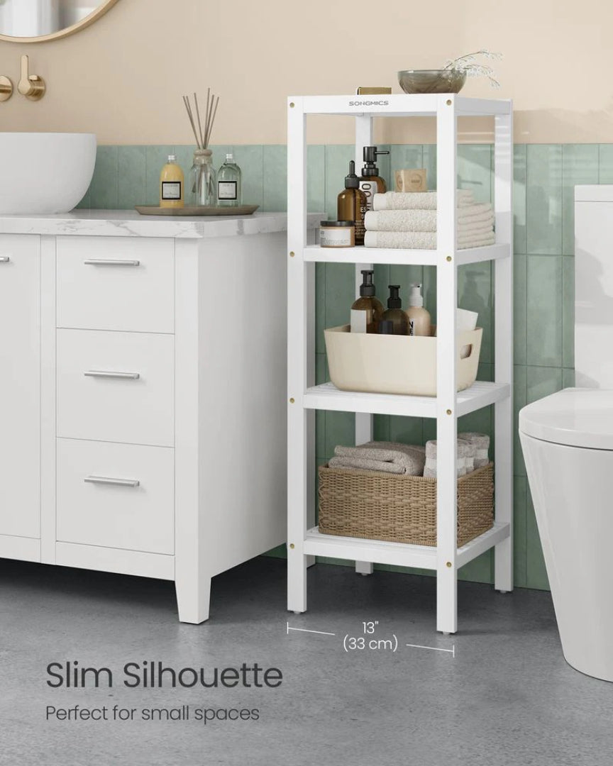 Bathroom Shelf 4-Tier Bamboo Storage Rack 38.6in High