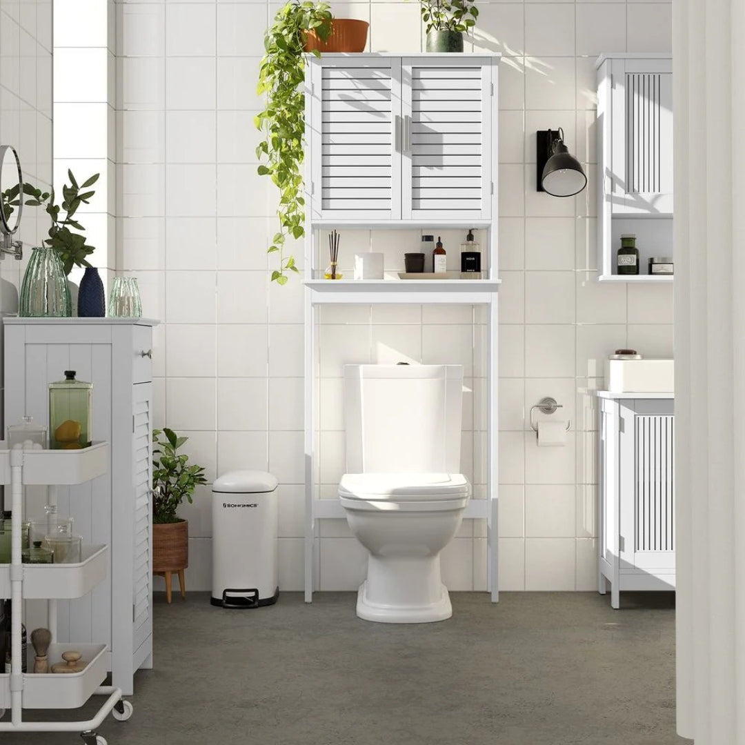 Bamboo Over Toilet Storage Cabinet With Doors And Shelf