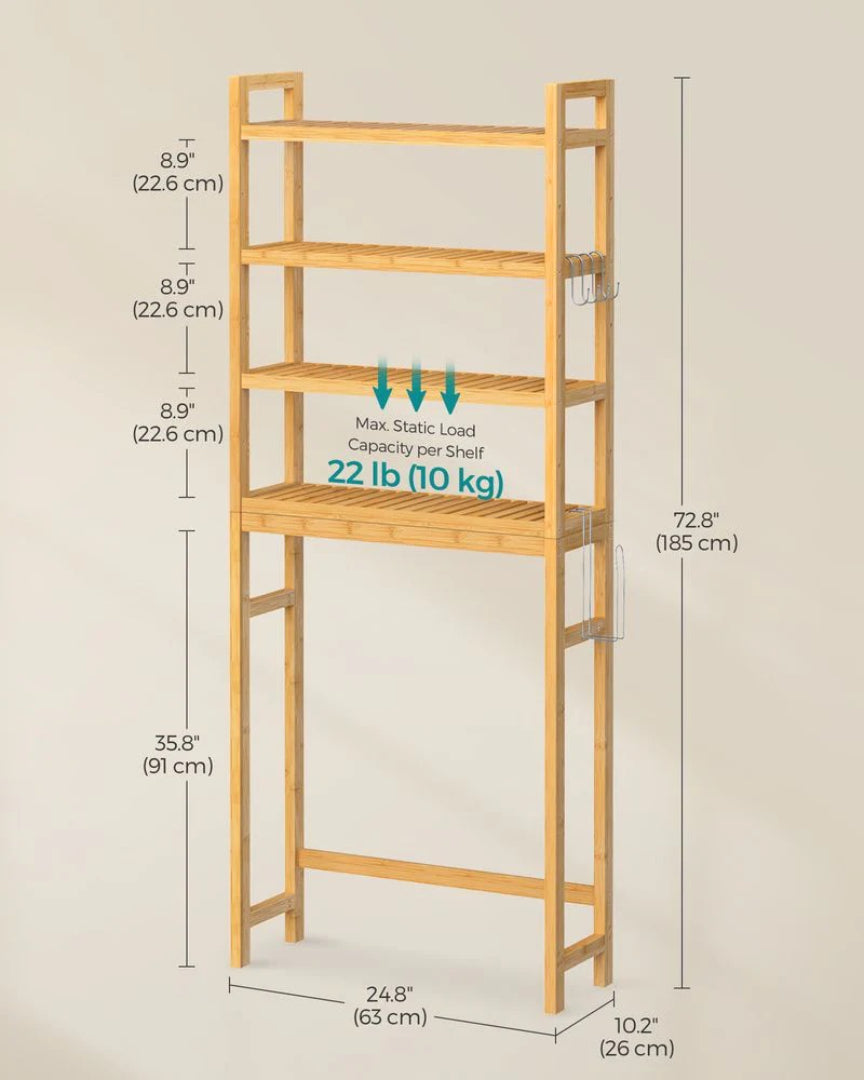 Bamboo Over Toilet Bathroom Organizer 3 Or 4 Tier Shelf