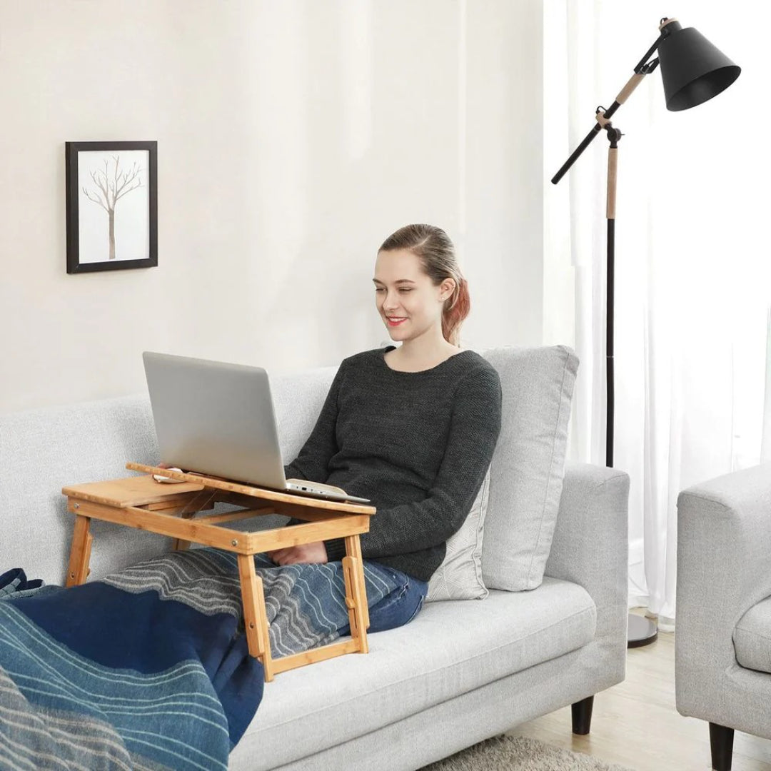 Bamboo Laptop Bed Desk With Tilting Top & Adjustable Height
