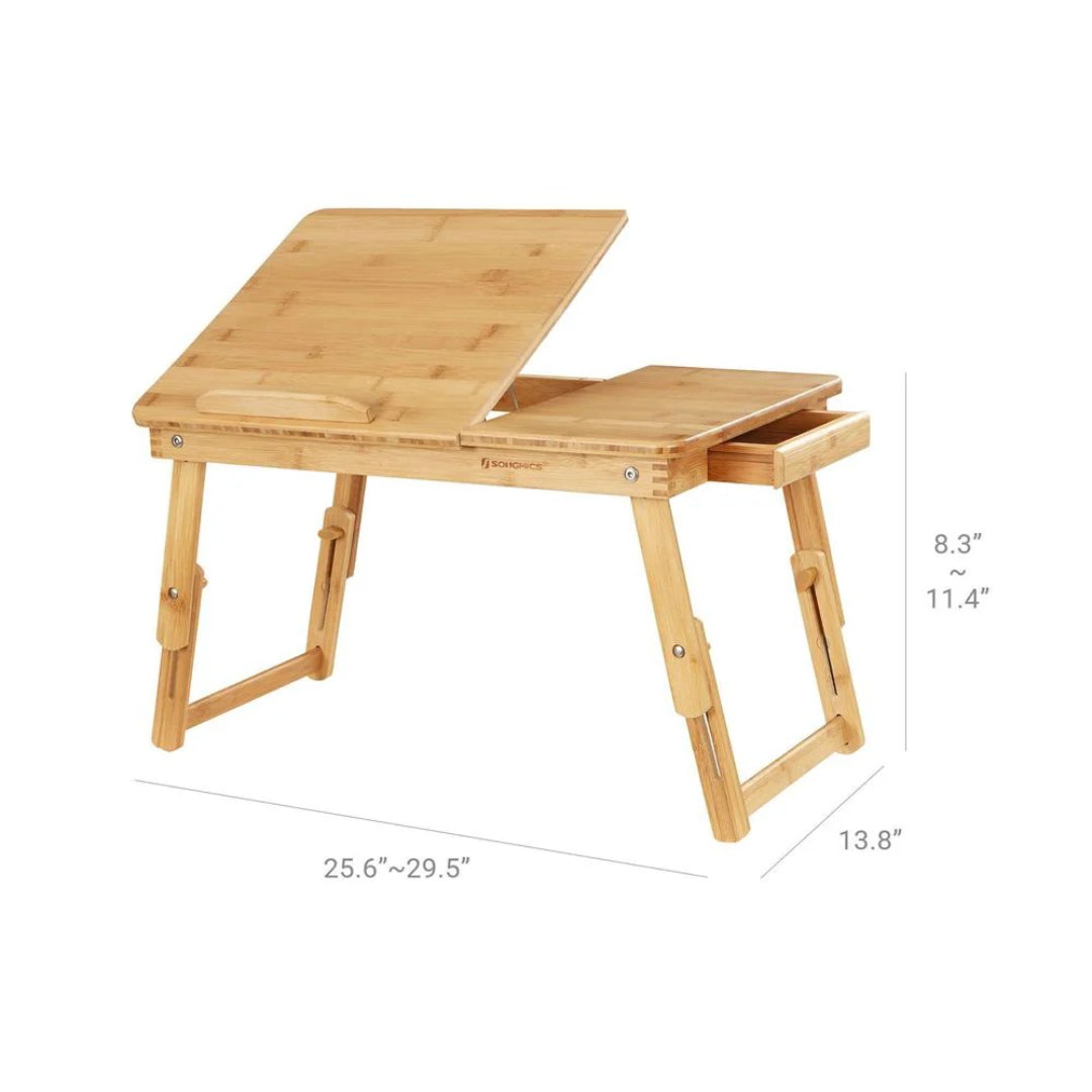 Bamboo Laptop Bed Desk With Tilting Top & Adjustable Height