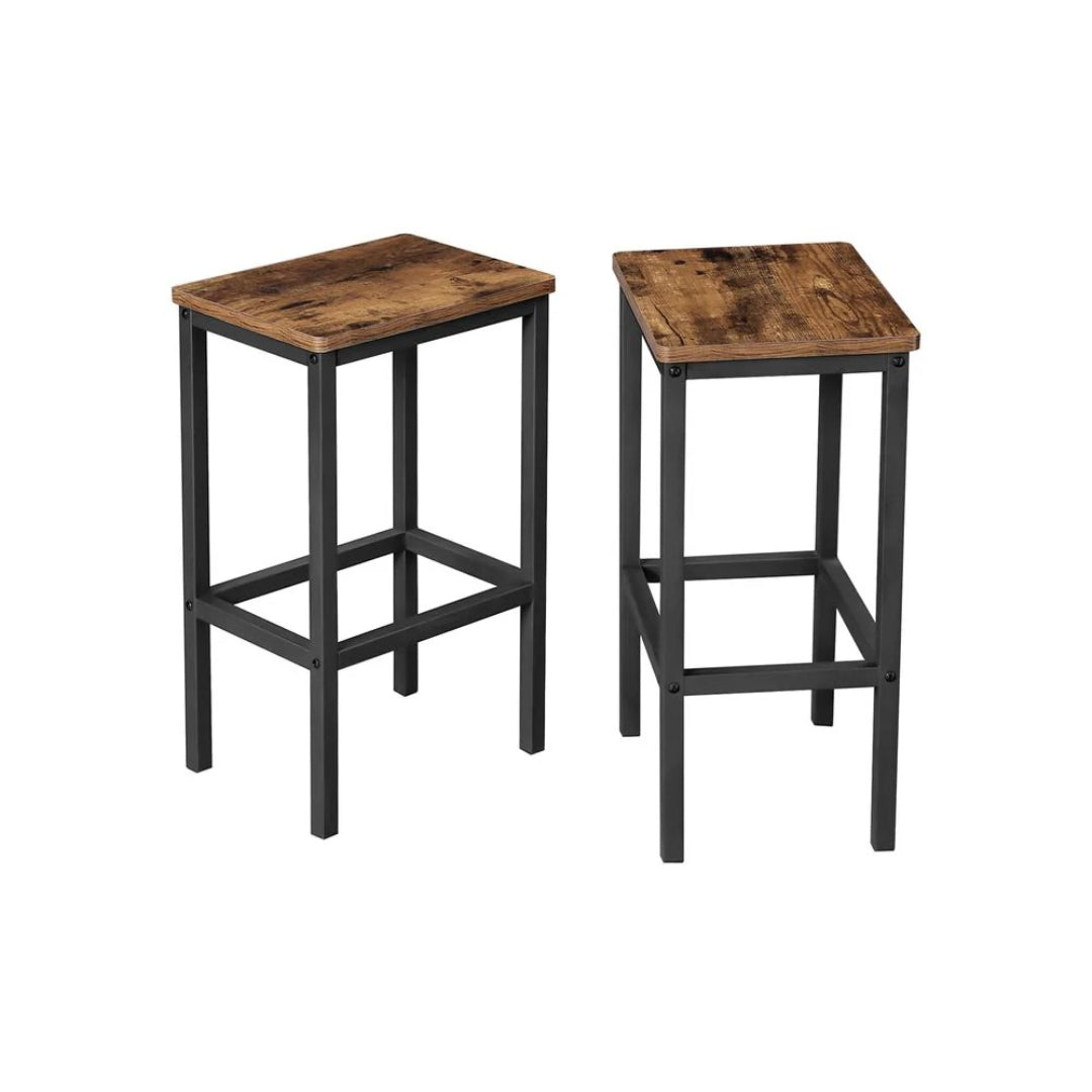 Industrial Bar Stools Set of 2 with Footrests, Rustic Counter Height Stools