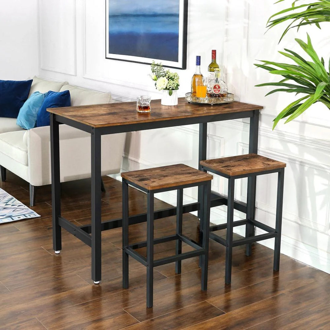 Industrial Bar Stools Set of 2 with Footrests, Rustic Counter Height Stools
