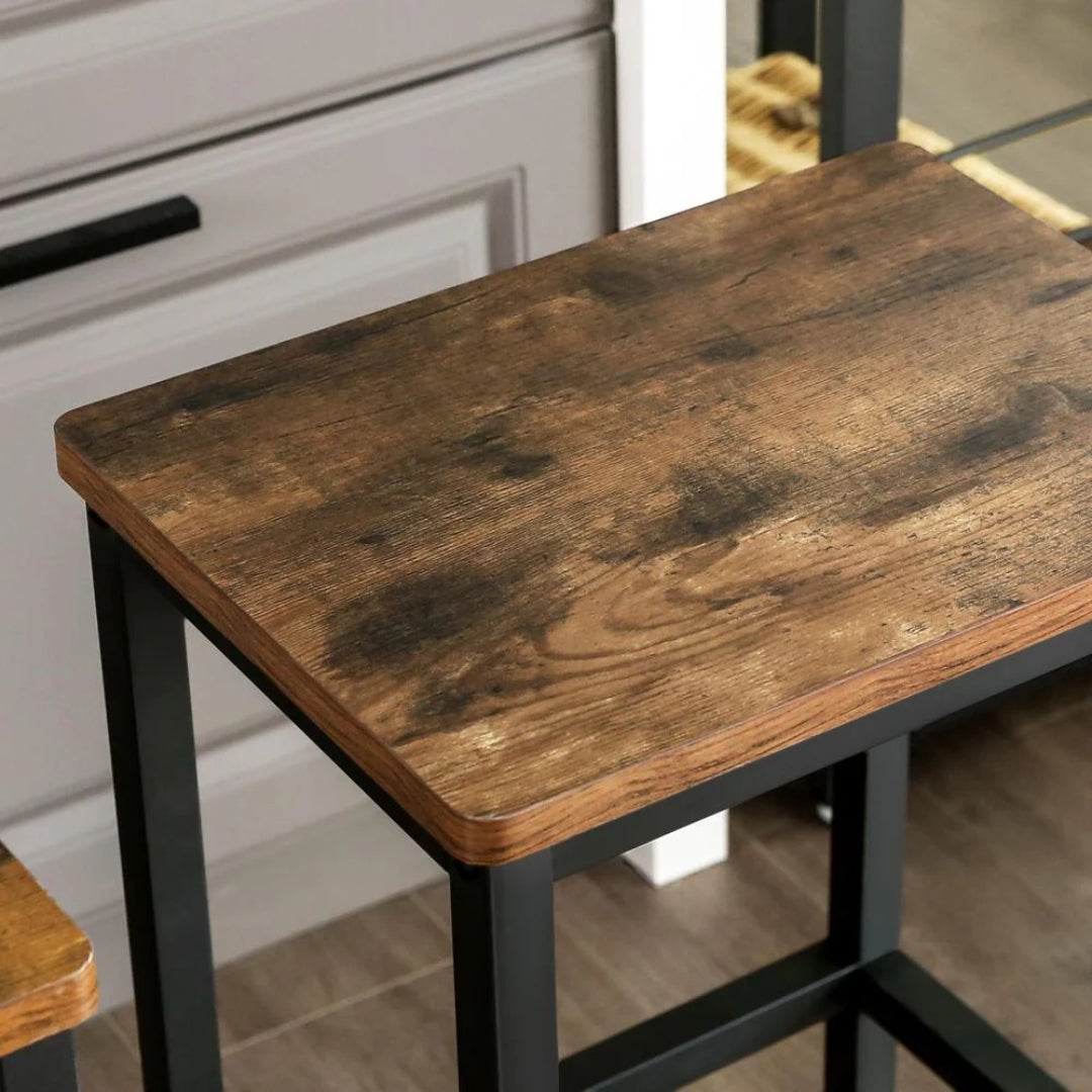 Industrial Bar Stools Set of 2 with Footrests, Rustic Counter Height Stools