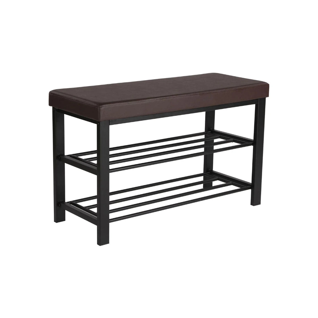 3 Tier Shoe Bench With Cushion & Storage Shelves Entryway Unit