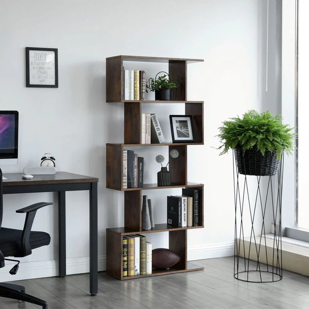 5 Tier Wooden Bookcase Storage Shelf Freestanding