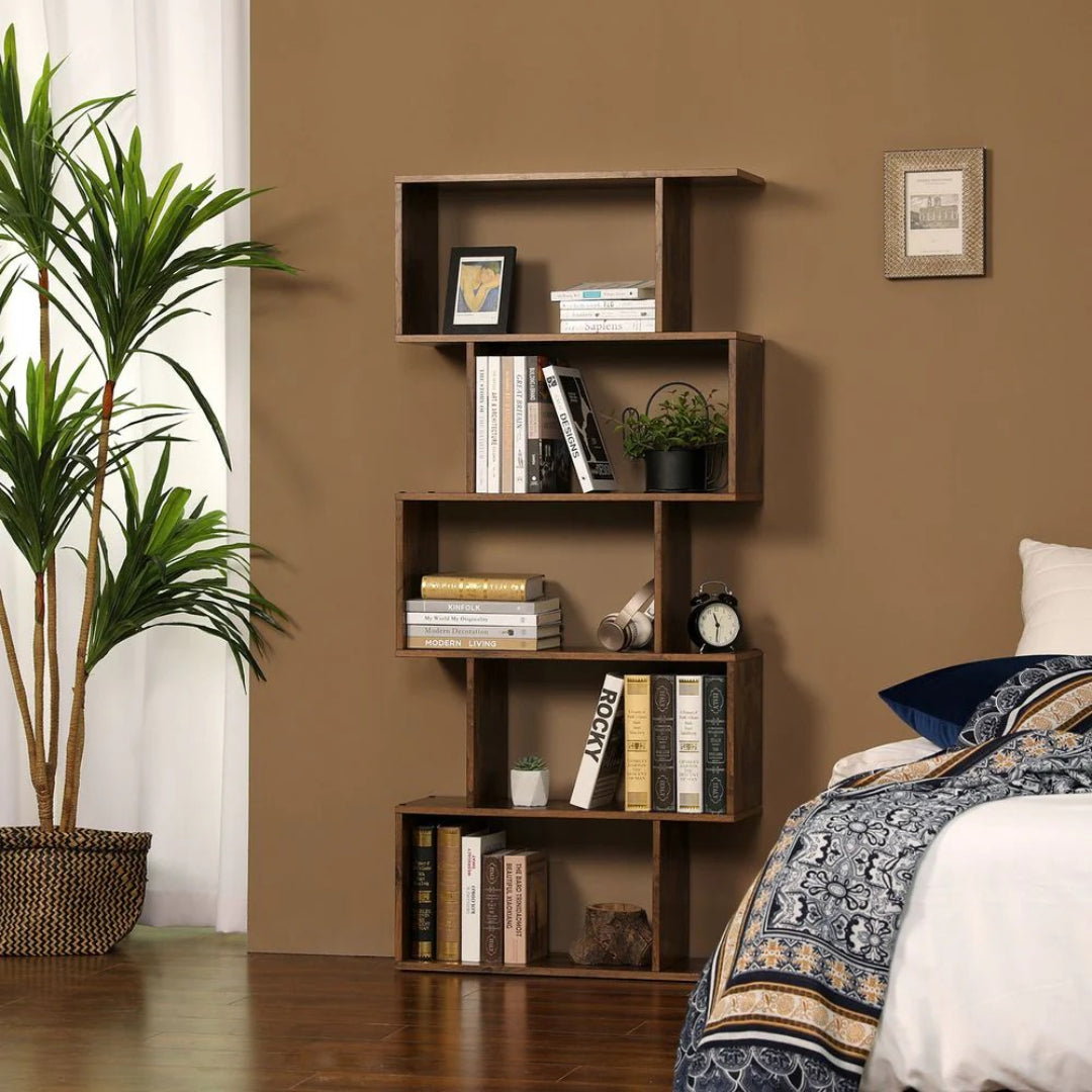 5 Tier Wooden Bookcase Storage Shelf Freestanding