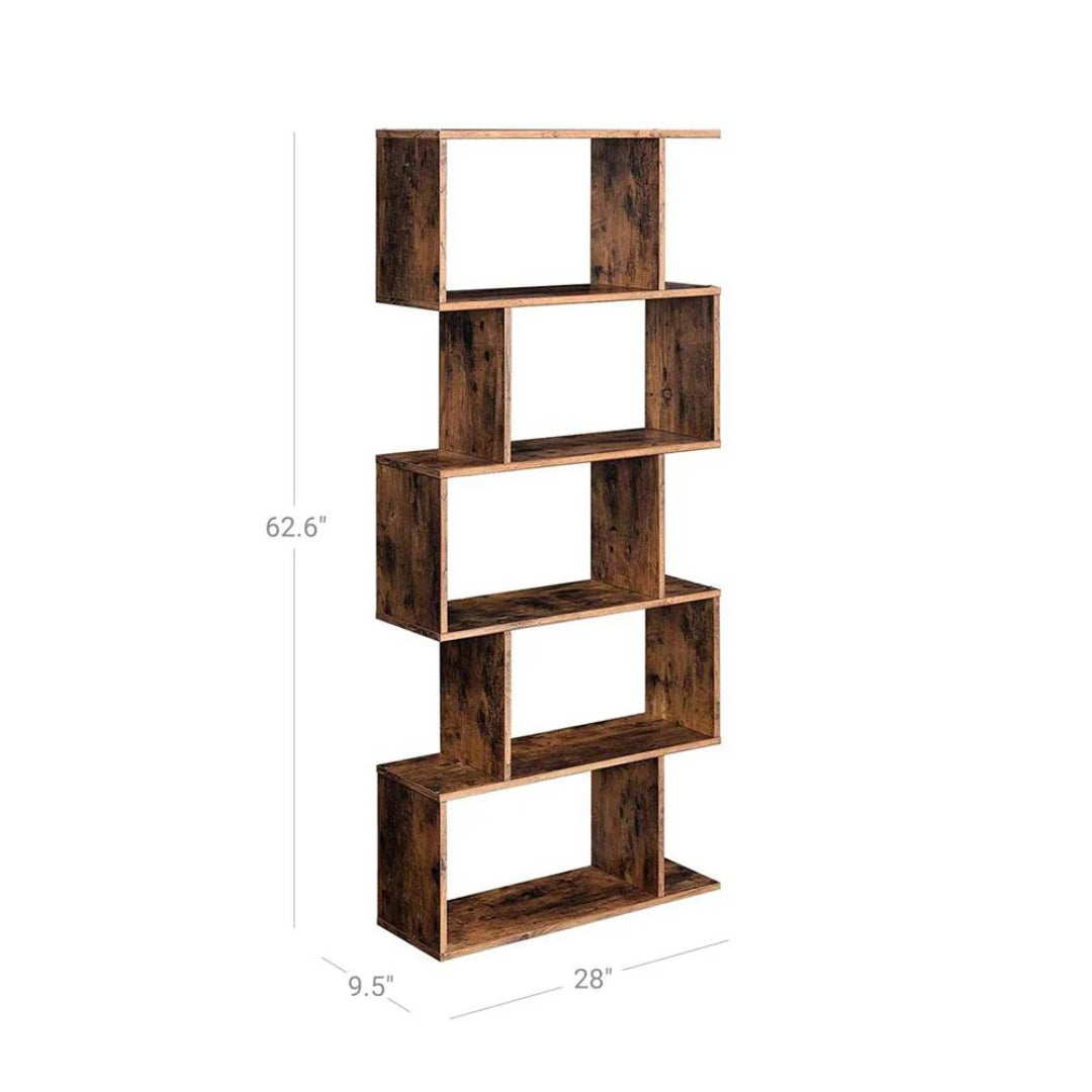 5 Tier Wooden Bookcase Storage Shelf Freestanding