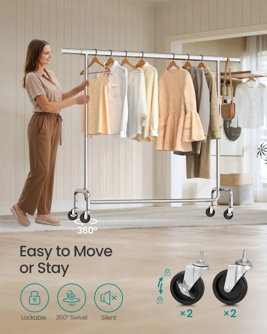 Clothes Rack Heavy Duty Rolling Garment Rack 43.3-59.1in Wide