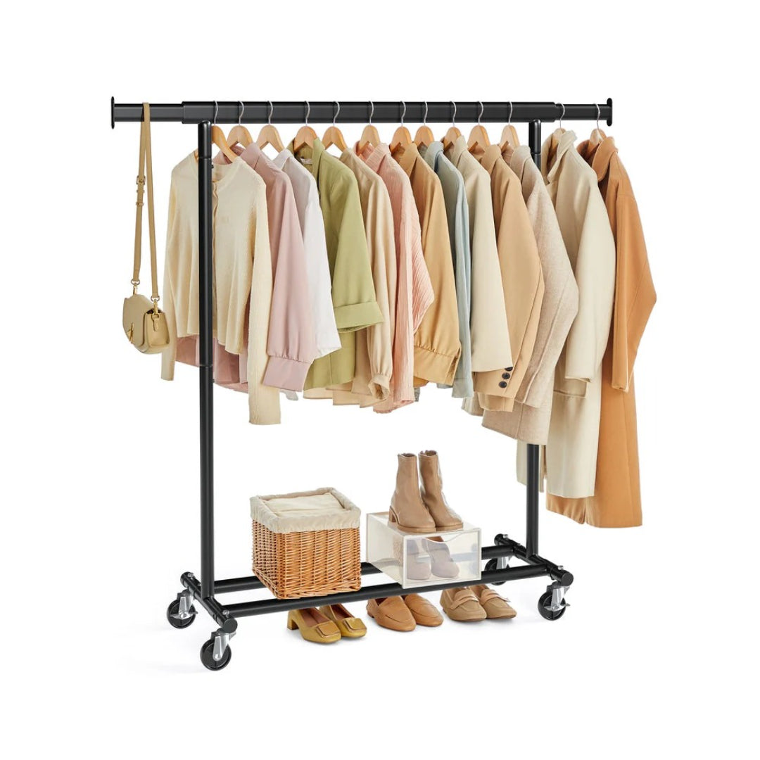 Clothes Rack With Extendable Rail Rolling Garment Rack 36.2-52in
