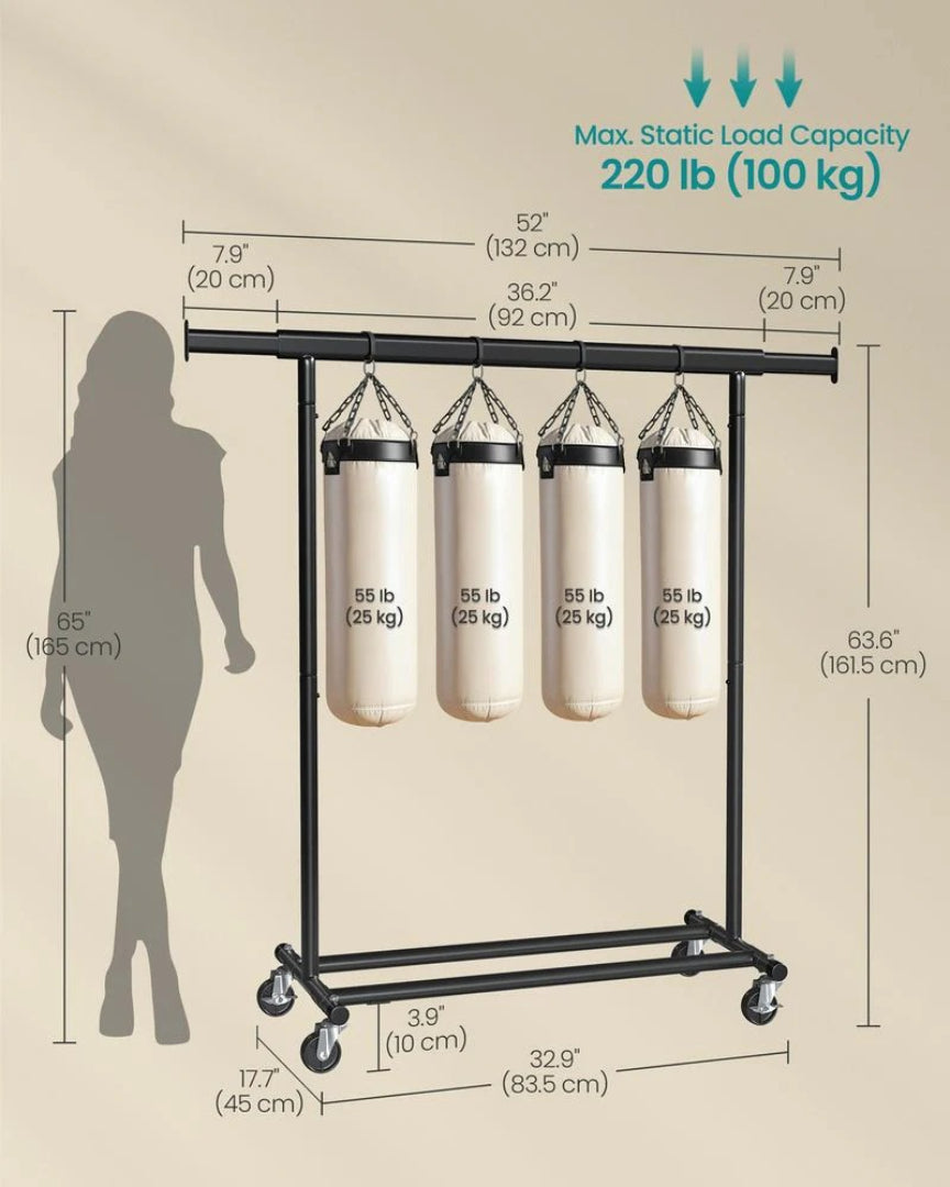 Clothes Rack With Extendable Rail Rolling Garment Rack 36.2-52in