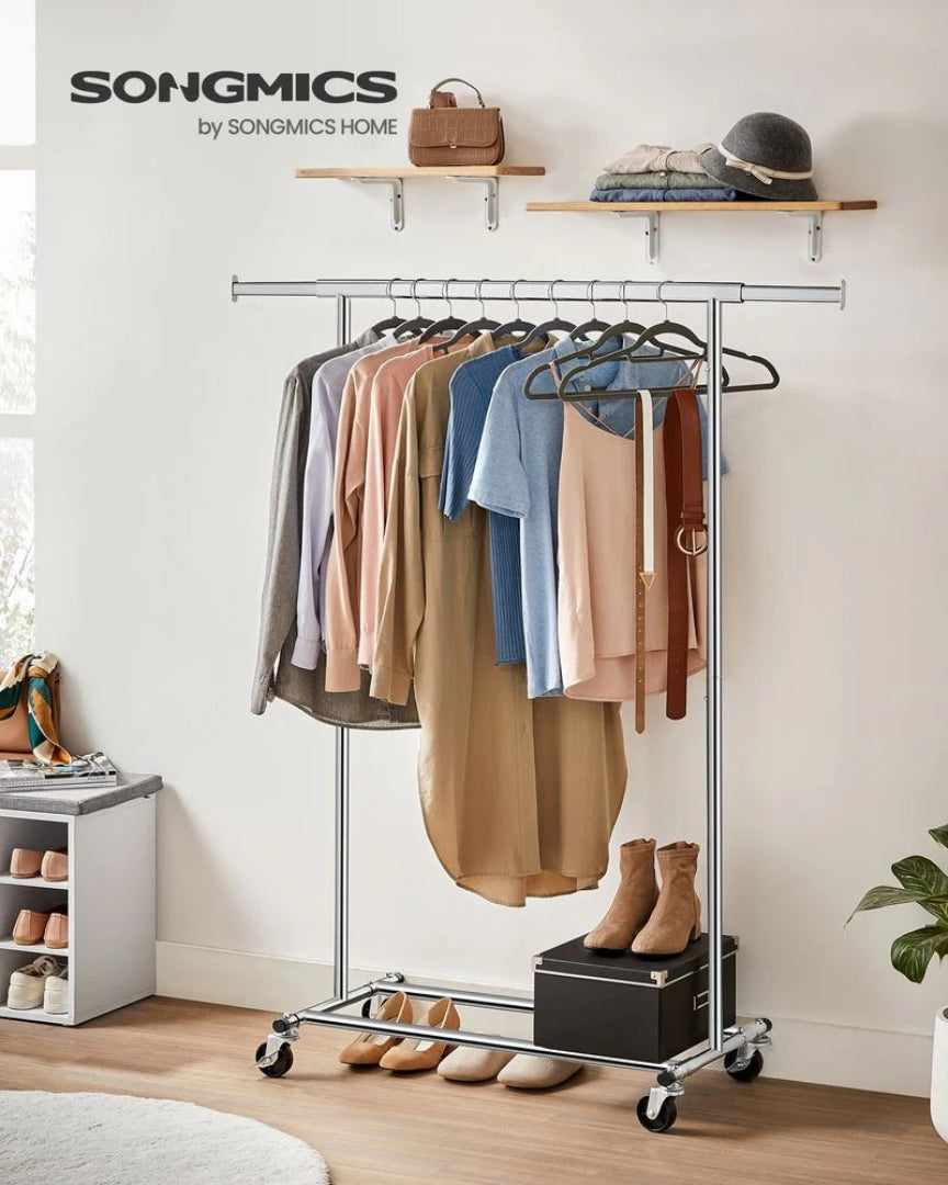Clothes Rack With Extendable Rail Rolling Garment Rack 36.2-52in
