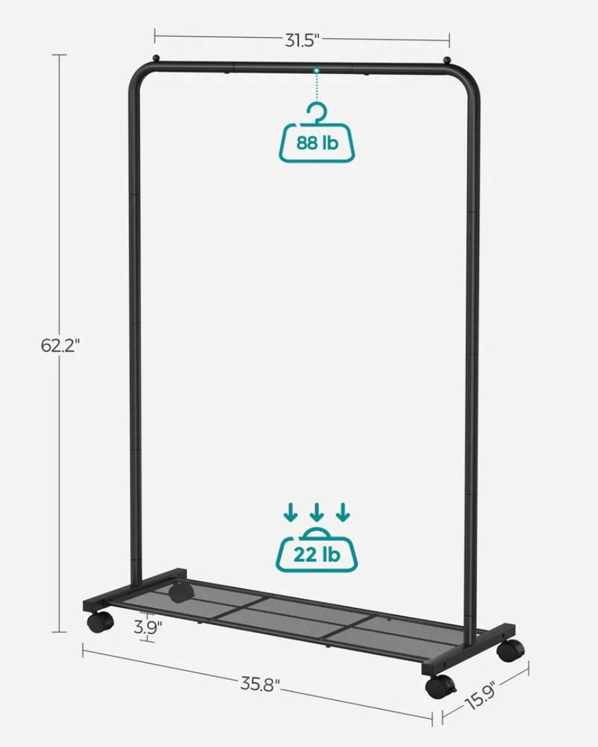 Clothes Rack With Wheels Metal Garment Rack 35.8in Wide