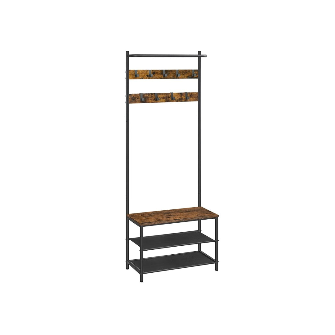 Hall Tree With Bench, Shoe Storage & 9 Hooks Entryway Coat Rack