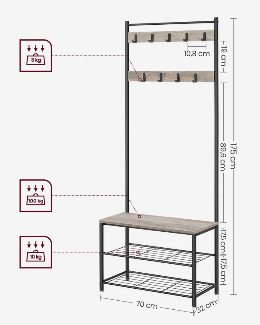 Coat Rack With Shoe Storage Bench And 9 Hooks Entryway Hall Tree