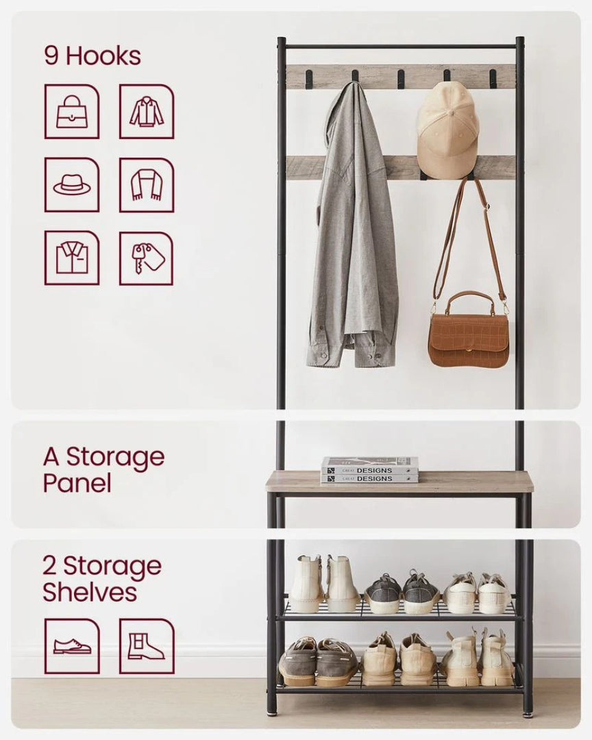 Coat Rack With Shoe Storage Bench And 9 Hooks Entryway Hall Tree