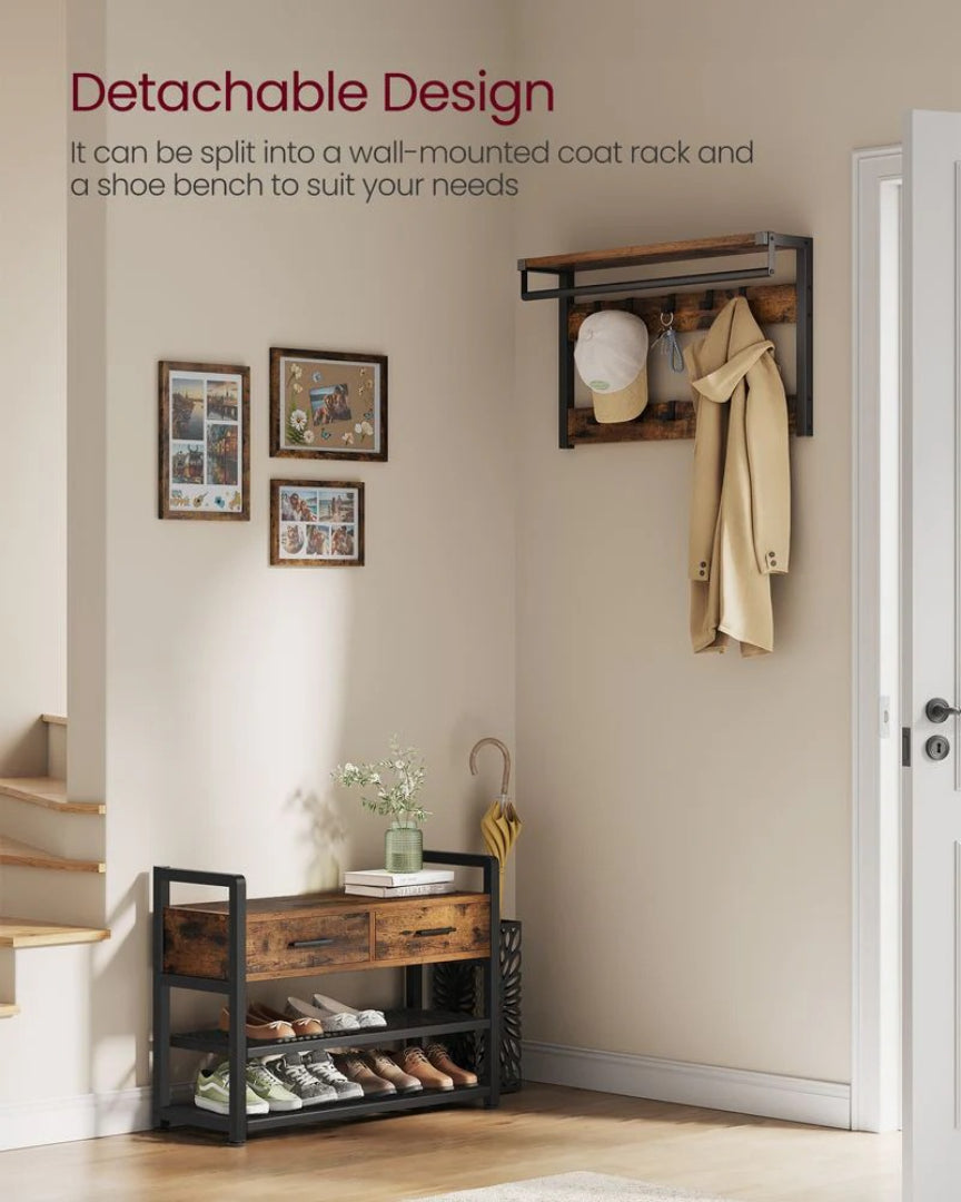 Hall Tree With Bench, Drawers, Hooks & Shoe Storage Entryway Unit