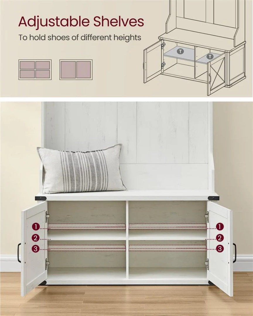 Hall Tree With Bench, Shoe Cabinet & Hooks Entryway Storage Unit