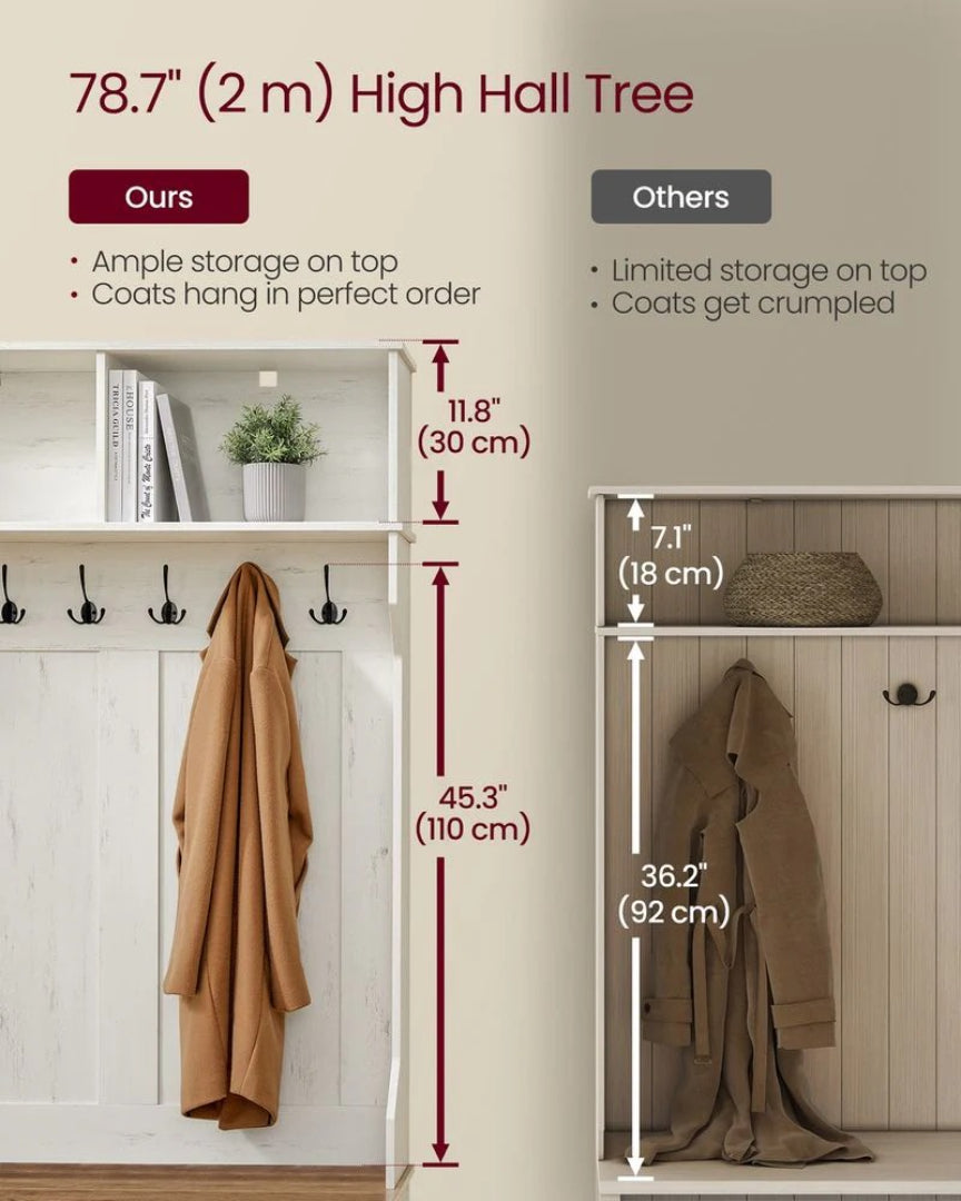 Hall Tree With Bench, Shoe Storage Cabinet & Hooks Entryway Unit