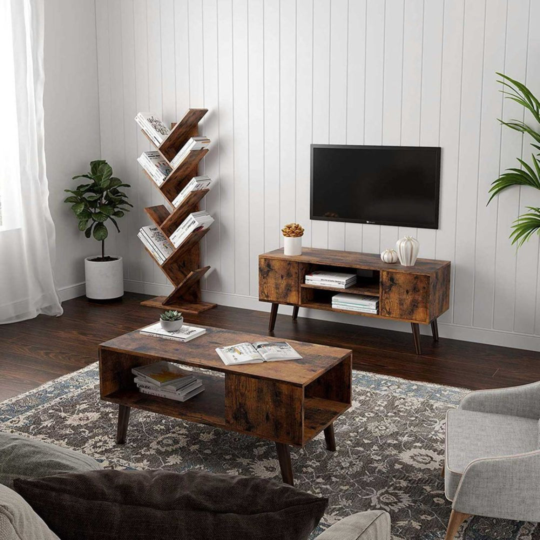9 Tier Tree Bookshelf Space Saving Bookcase Storage Shelf