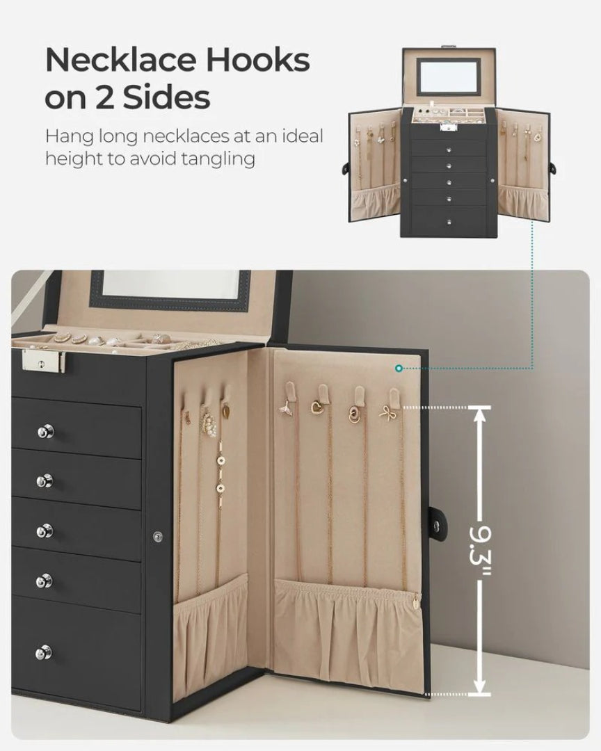 Large Jewelry Box Organizer 6 Tier With Drawers Mirror And Lock
