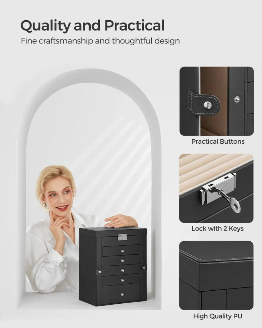 Large Jewelry Box Organizer 6 Tier With Drawers Mirror And Lock