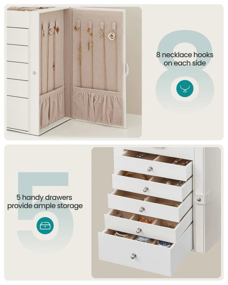 Large Jewelry Box Organizer 6 Tier With Drawers Mirror And Lock
