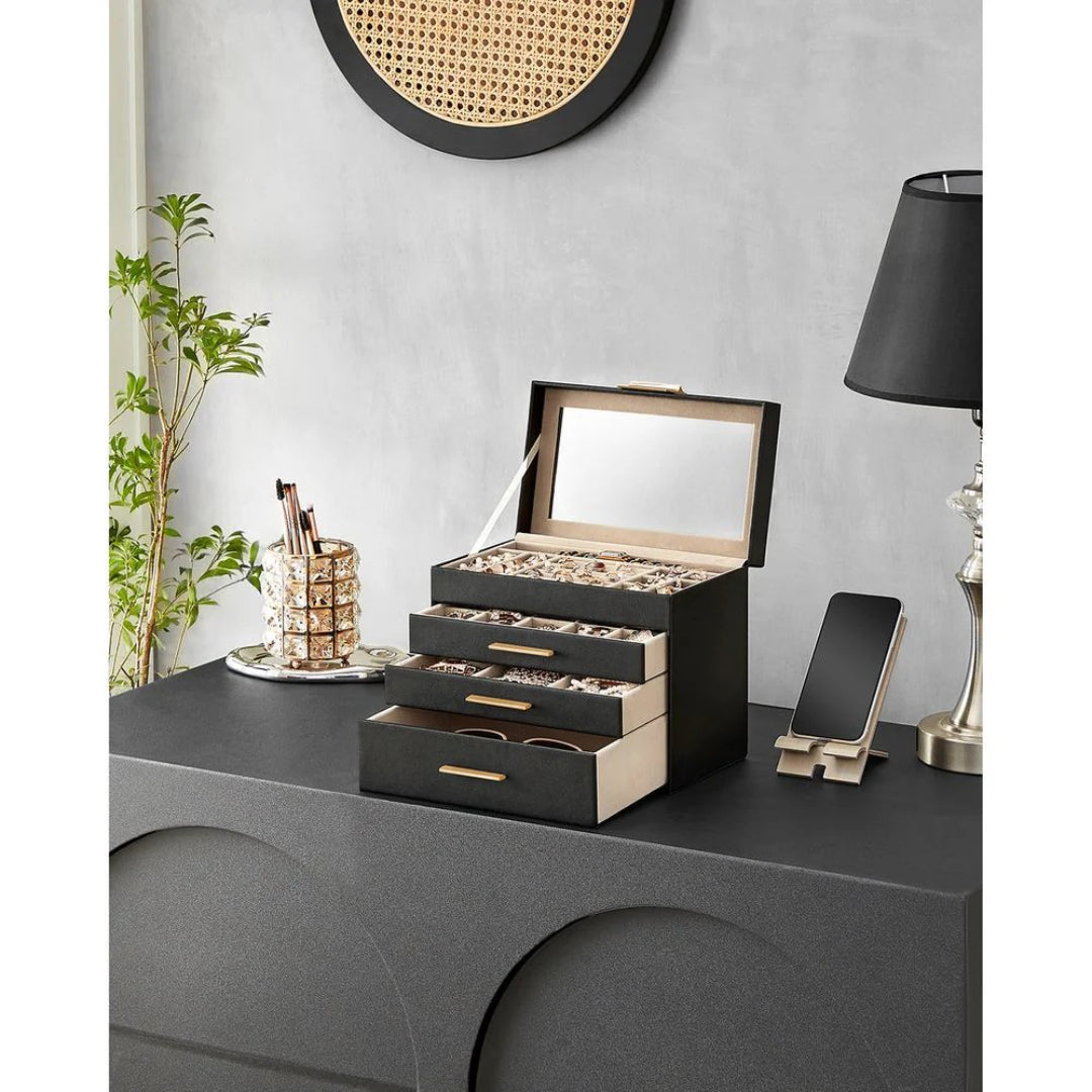 Large Jewelry Box With Glass Lid 4 Or 6 Layer Organizer