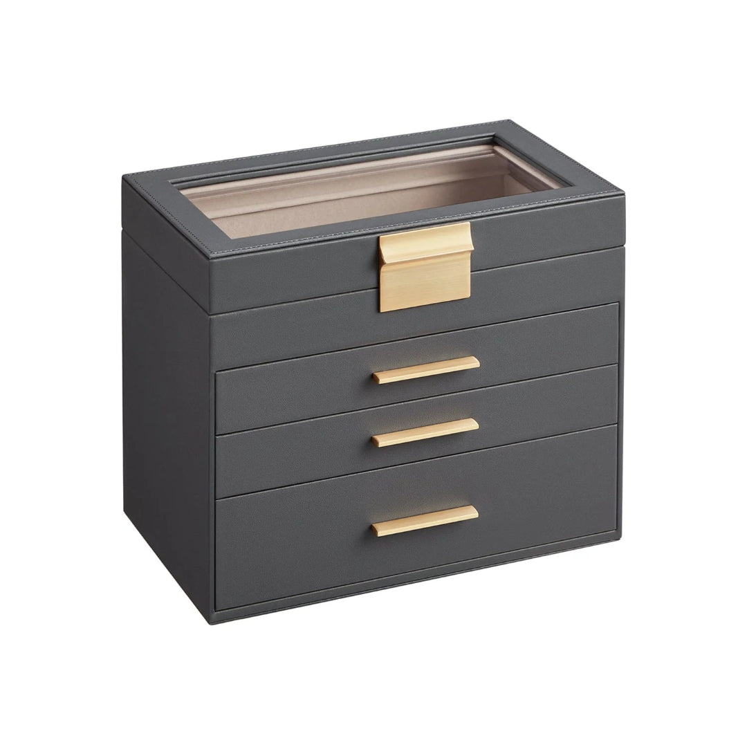 Large Jewelry Box With Glass Lid 4 Or 6 Layer Organizer