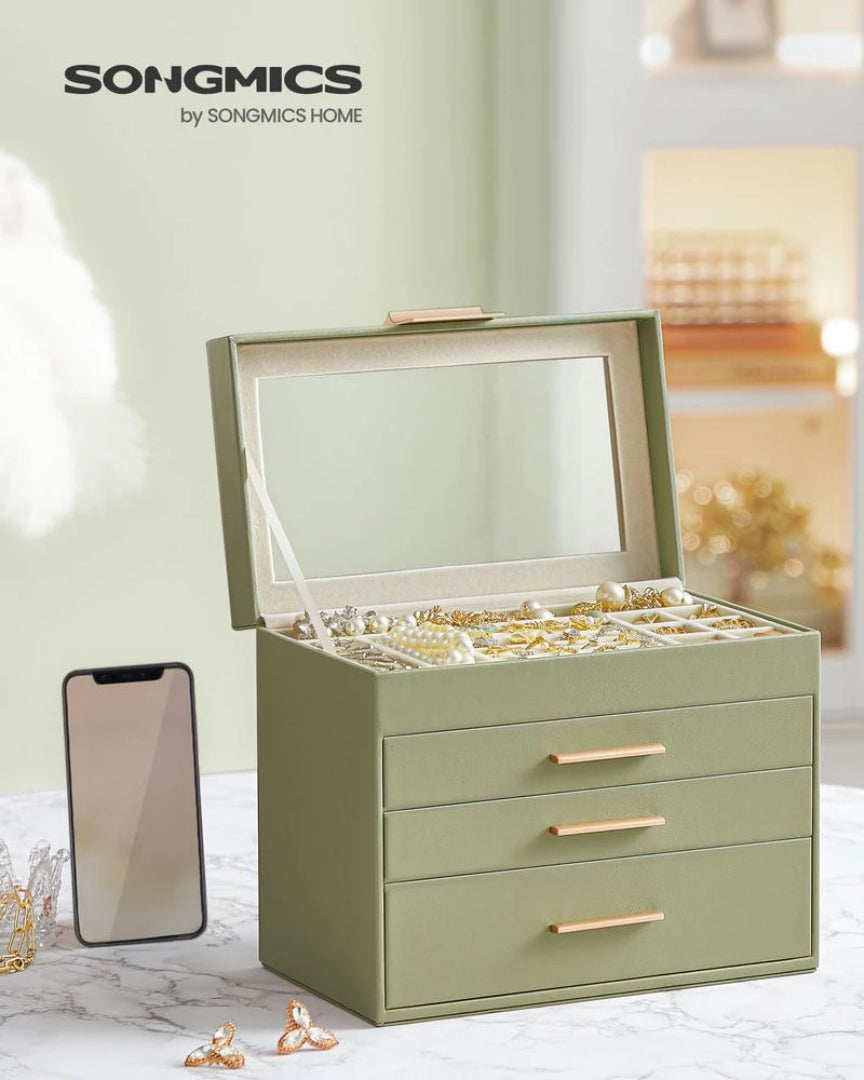 Large Jewelry Box With Glass Lid 4 Or 6 Layer Organizer