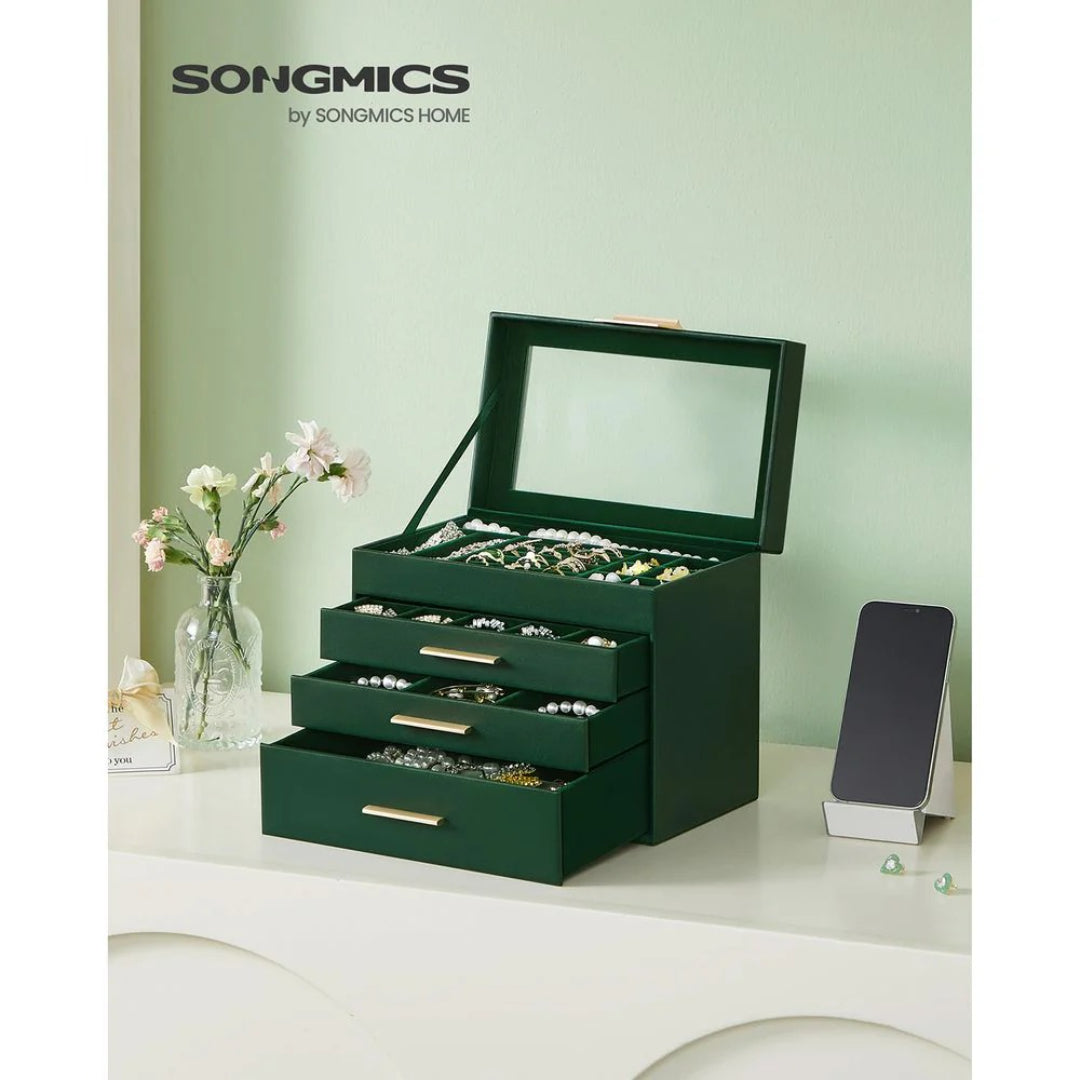 Large Jewelry Box With Glass Lid 4 Or 6 Layer Organizer