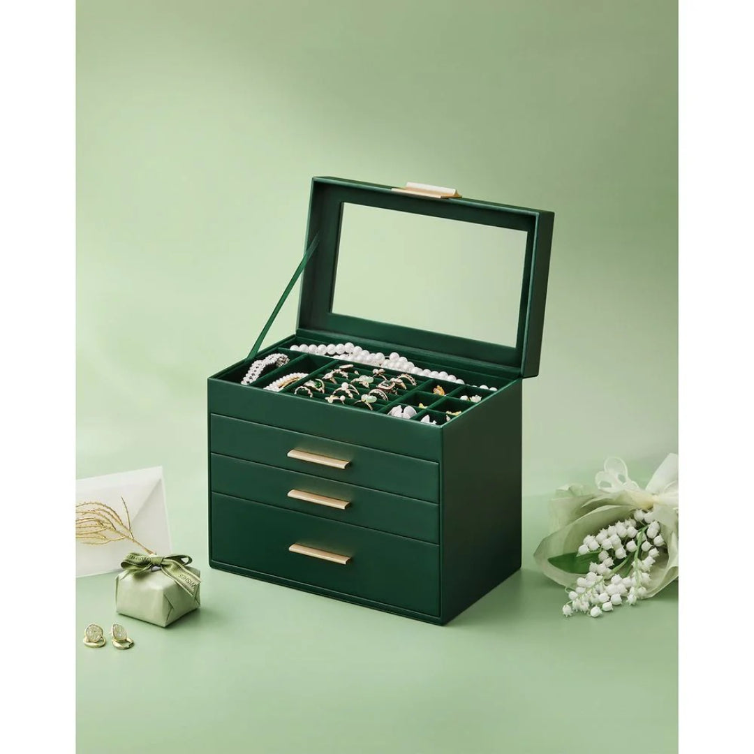 Large Jewelry Box With Glass Lid 4 Or 6 Layer Organizer