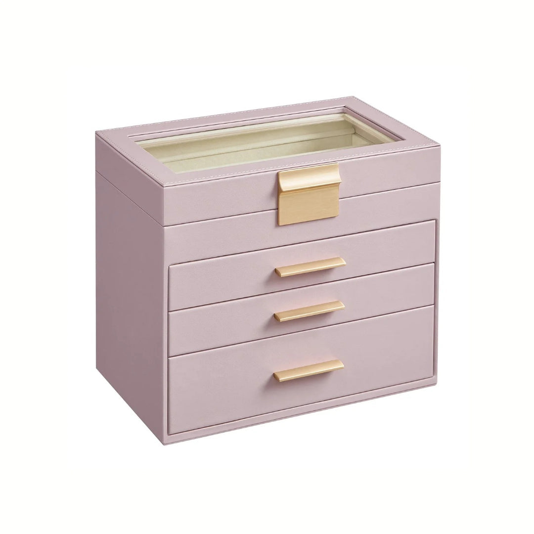 Large Jewelry Box With Glass Lid 4 Or 6 Layer Organizer