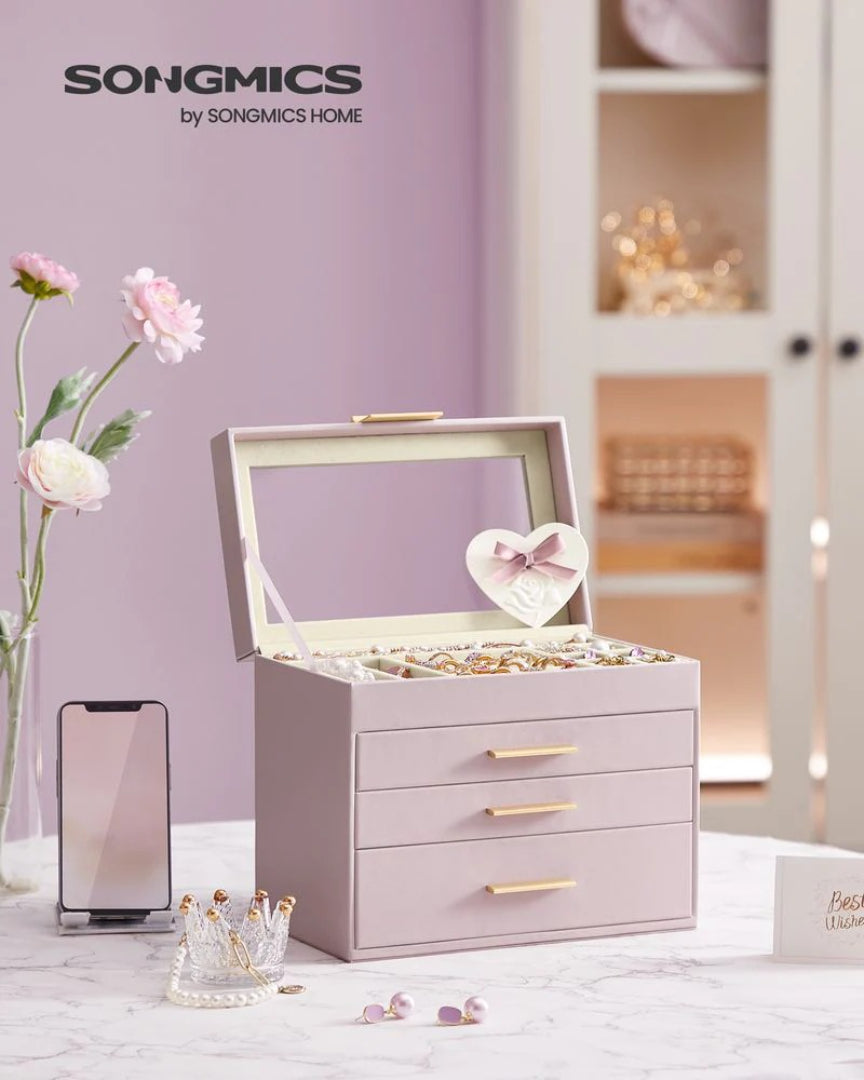 Large Jewelry Box With Glass Lid 4 Or 6 Layer Organizer