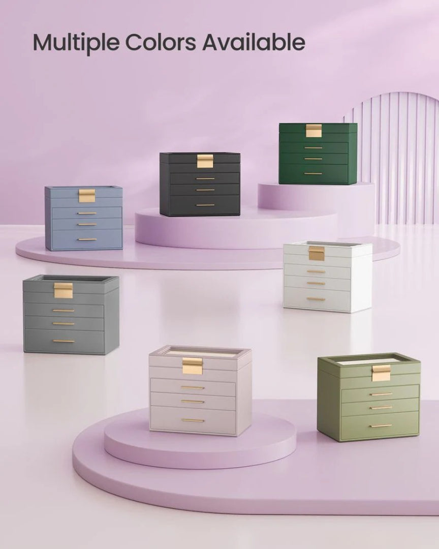 Large Jewelry Box With Glass Lid 4 Or 6 Layer Organizer