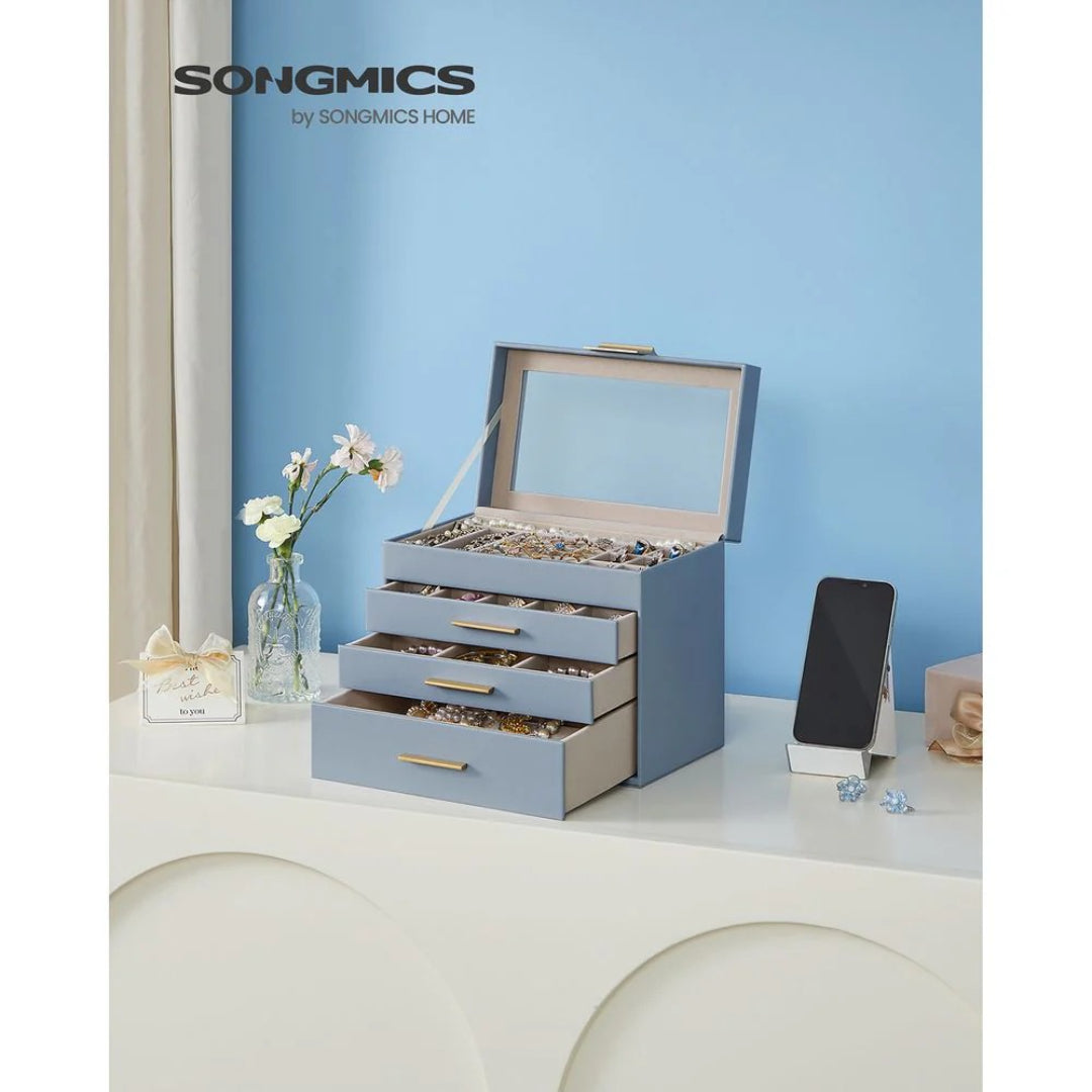 Large Jewelry Box With Glass Lid 4 Or 6 Layer Organizer