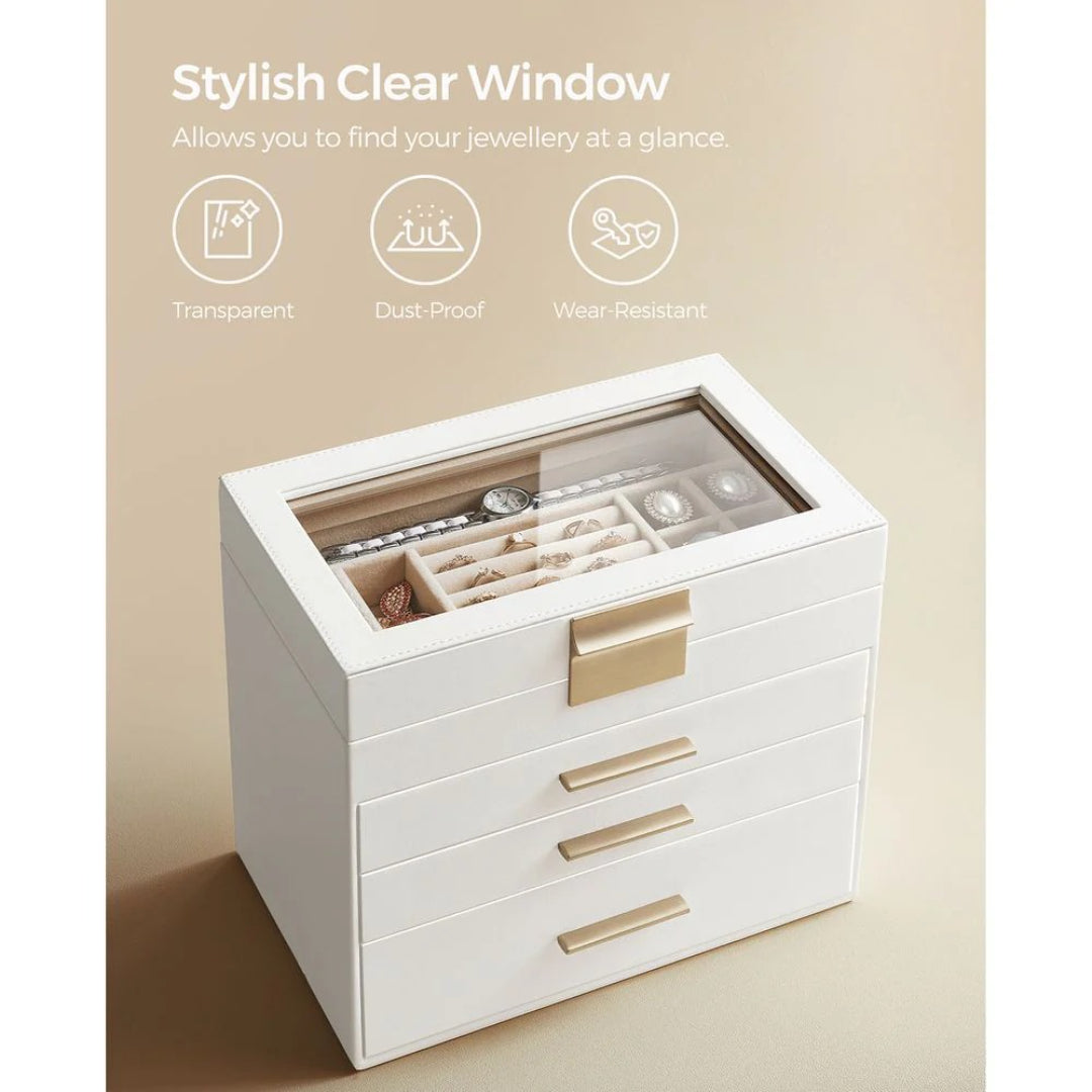 Large Jewelry Box With Glass Lid 4 Or 6 Layer Organizer