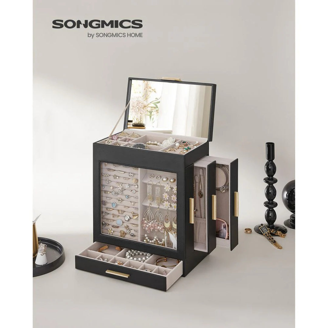 Jewelry Organizer Box With Mirror 5 Layer And Side Drawers