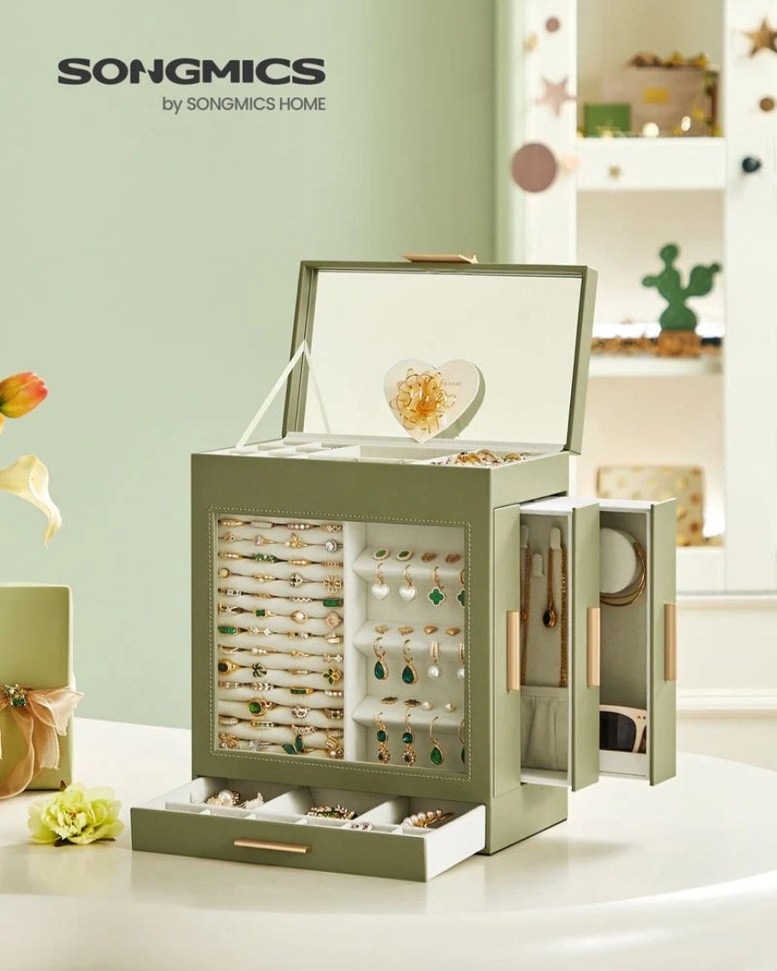 Jewelry Organizer Box With Mirror 5 Layer And Side Drawers