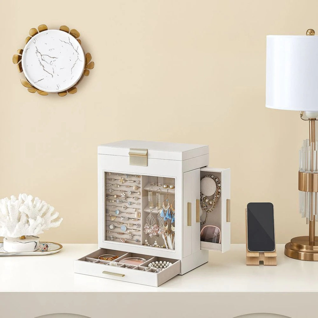 Jewelry Organizer Box With Mirror 5 Layer And Side Drawers