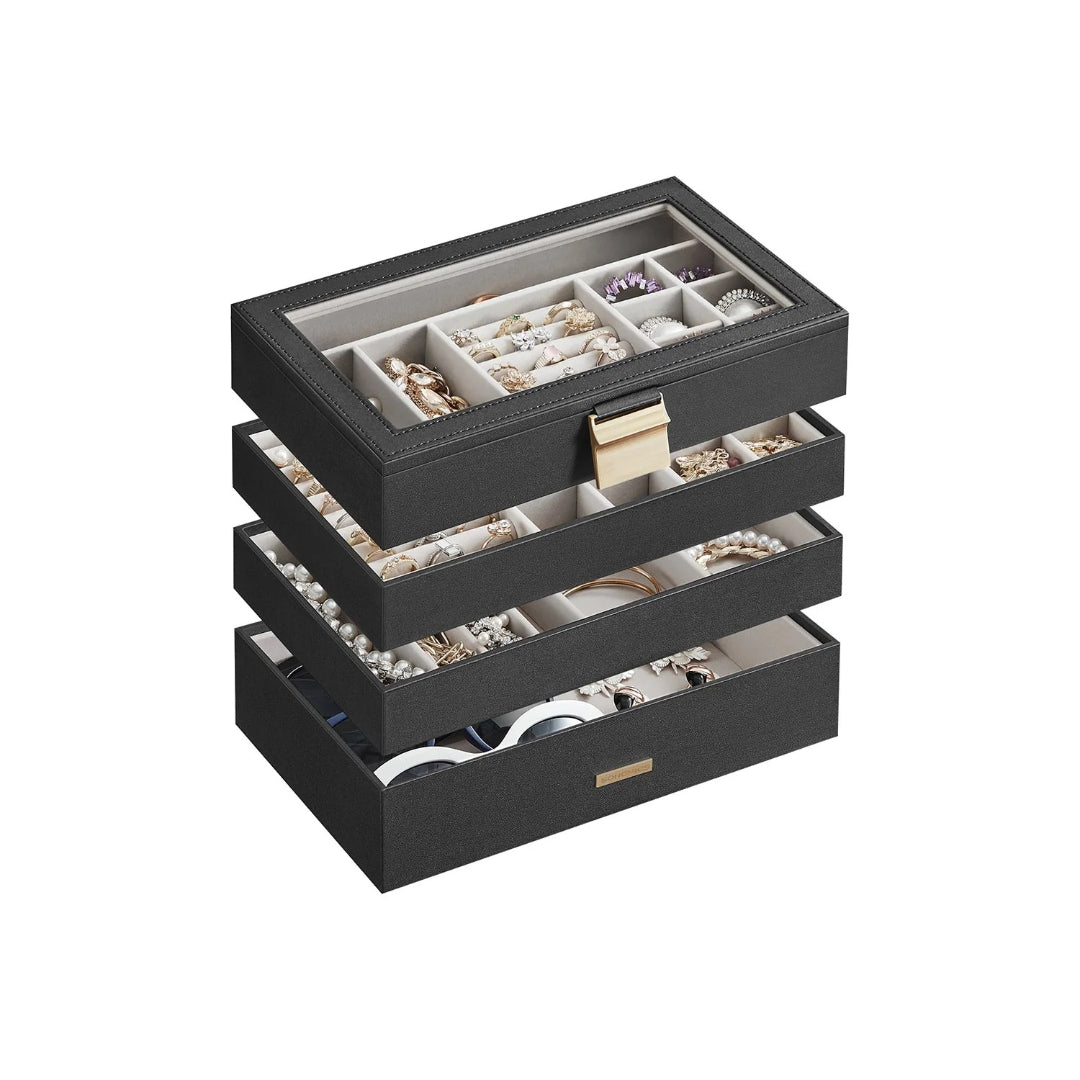 Stackable Jewelry Organizer Trays With Glass Lid 2 To 6 Tier