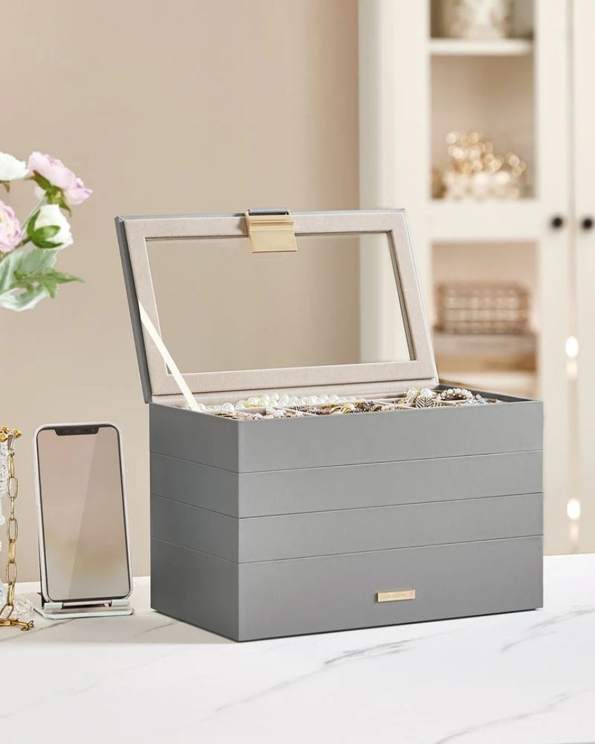Stackable Jewelry Organizer Trays With Glass Lid 2 To 6 Tier