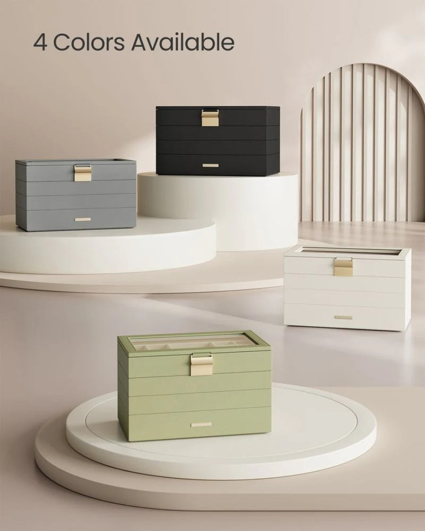 Stackable Jewelry Organizer Trays With Glass Lid 2 To 6 Tier