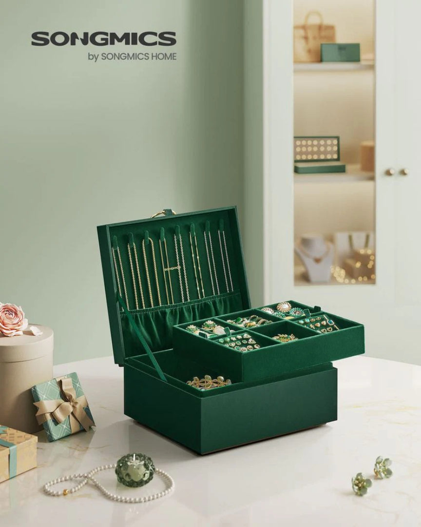 Jewelry Box Organizer With Handle 2 Layer Storage