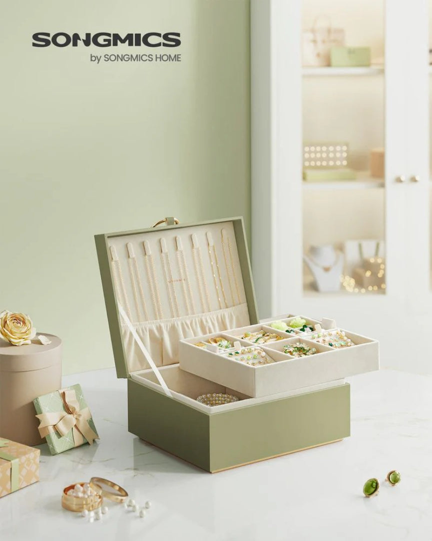 Jewelry Box Organizer With Handle 2 Layer Storage