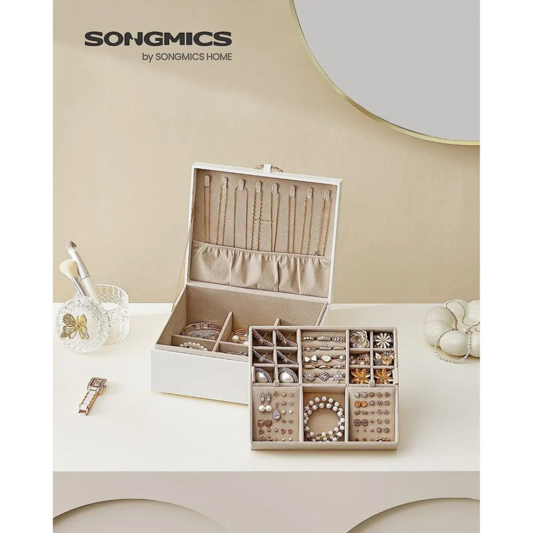 Jewelry Box Organizer With Handle 2 Layer Storage