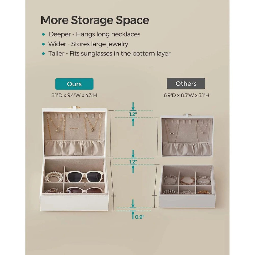Jewelry Box Organizer With Handle 2 Layer Storage